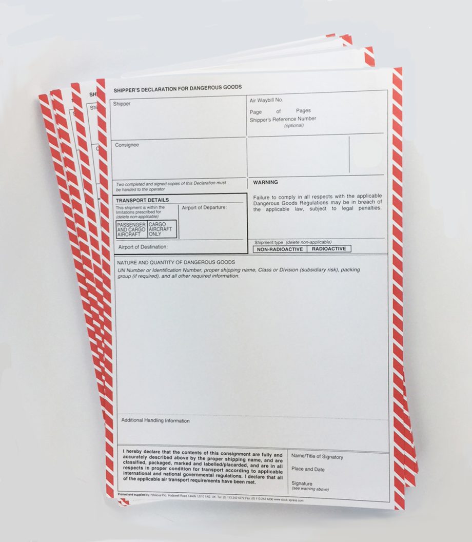 IATA Dangerous Goods Declarations - Air Transport Goods Notes