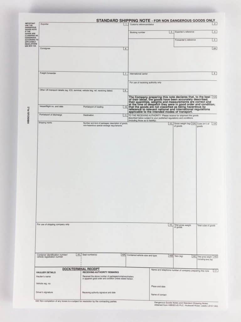 Standard Shipping Notes - Buy Directly Online -Hibiscus Plc