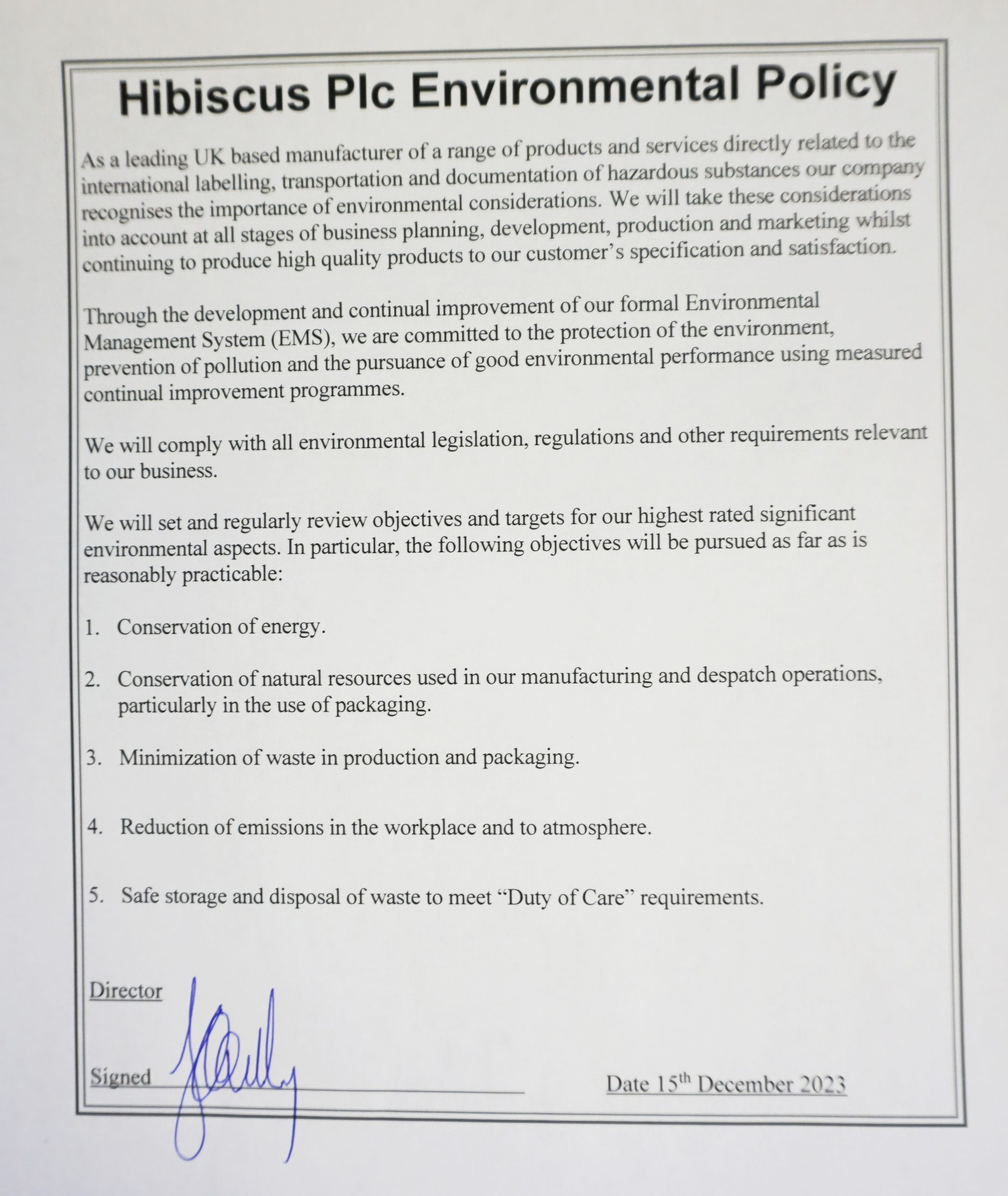 Hib-Env-Policy